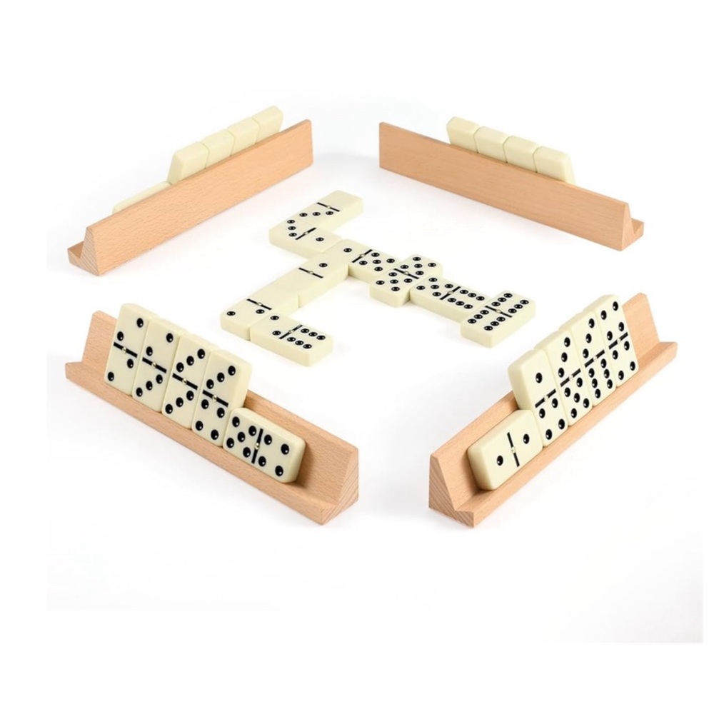Classic Wooden Dominoes Set of 28 double six with 4 wooden stands
